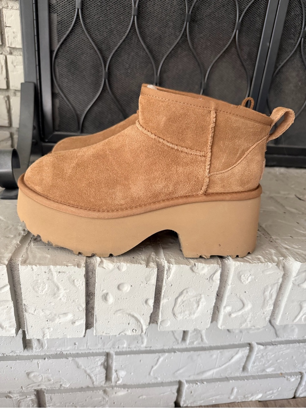 Ugg Suede Platform Ankle Boot in Tan